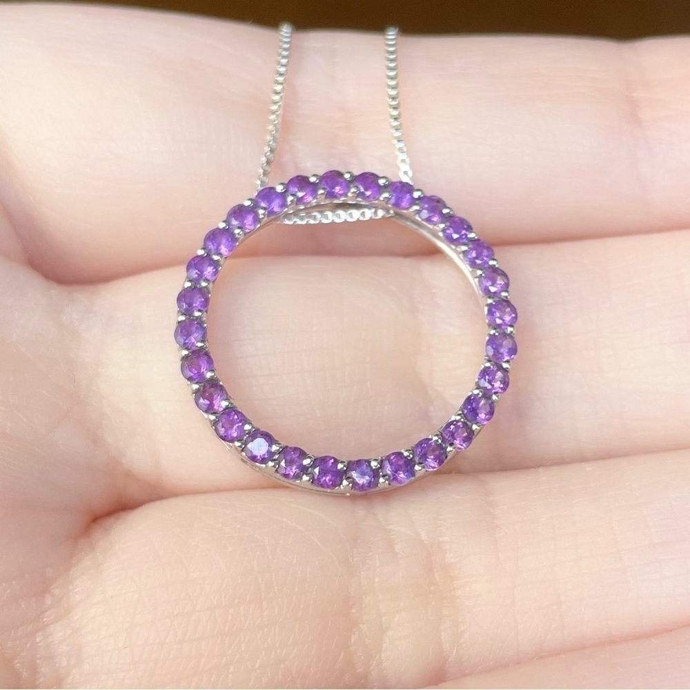 WH Half carat purple amethyst paved 14k solid white gold open halo penda… - Picture 4 of 9